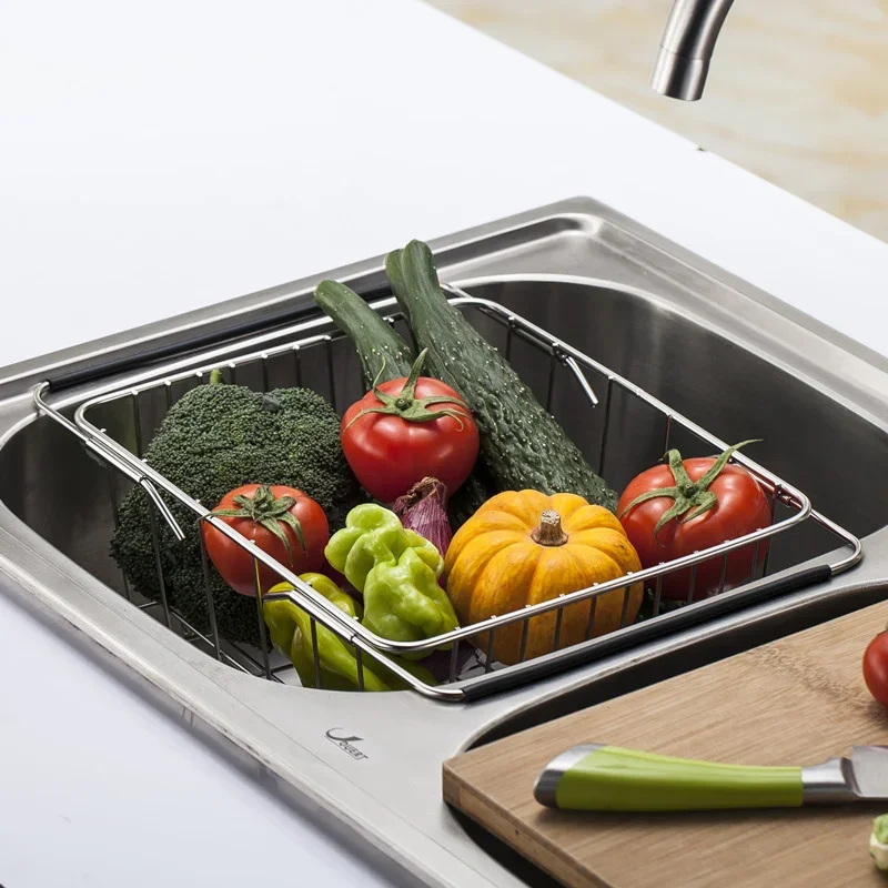 Description Picture 2 of itemMulti-functional Stainless Steel Drainage Basket Sink Retractable Dish Drainer Fruit and Vegetable Cutlery Storage Rack Kitchen