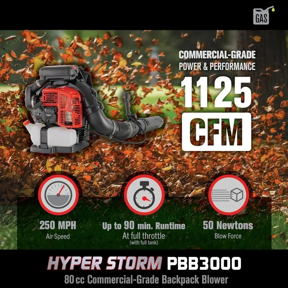 Commercial Gas Backpack Leaf Blower 79.9cc 250MPH 1125CFM High Power Garden Blower Vacuum
