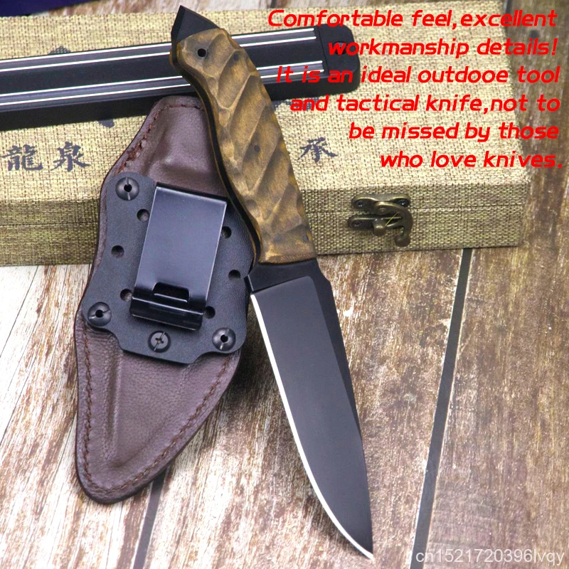 

Indian maple handle +A2 alloy steel jungle adventure tactics straight knife Camping car self-defense knife collection knife