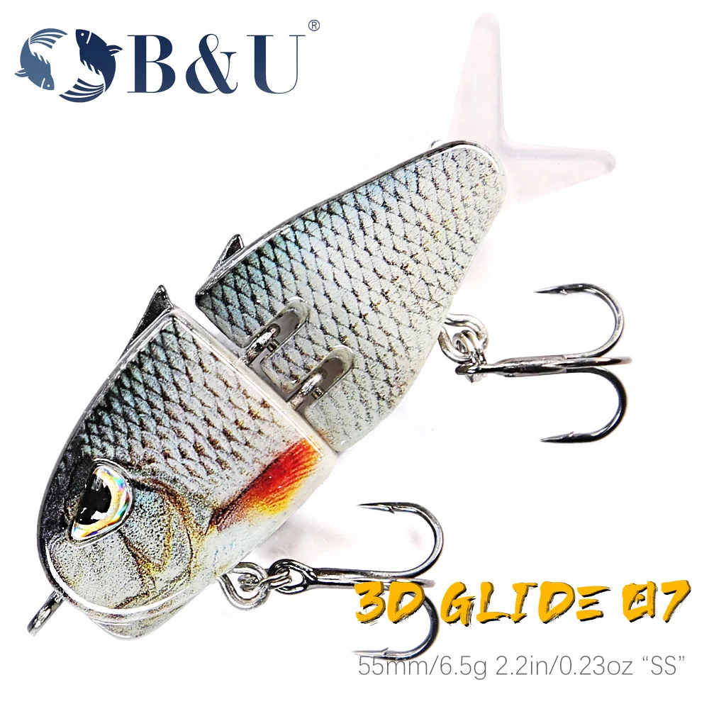 B&U 55 mm JERKBAIT SWIM GLIDE HARD BAIT Langsam sinkender Angelköder, langer Wurf, harter künstlicher Köder für Hechtbarschforelle
