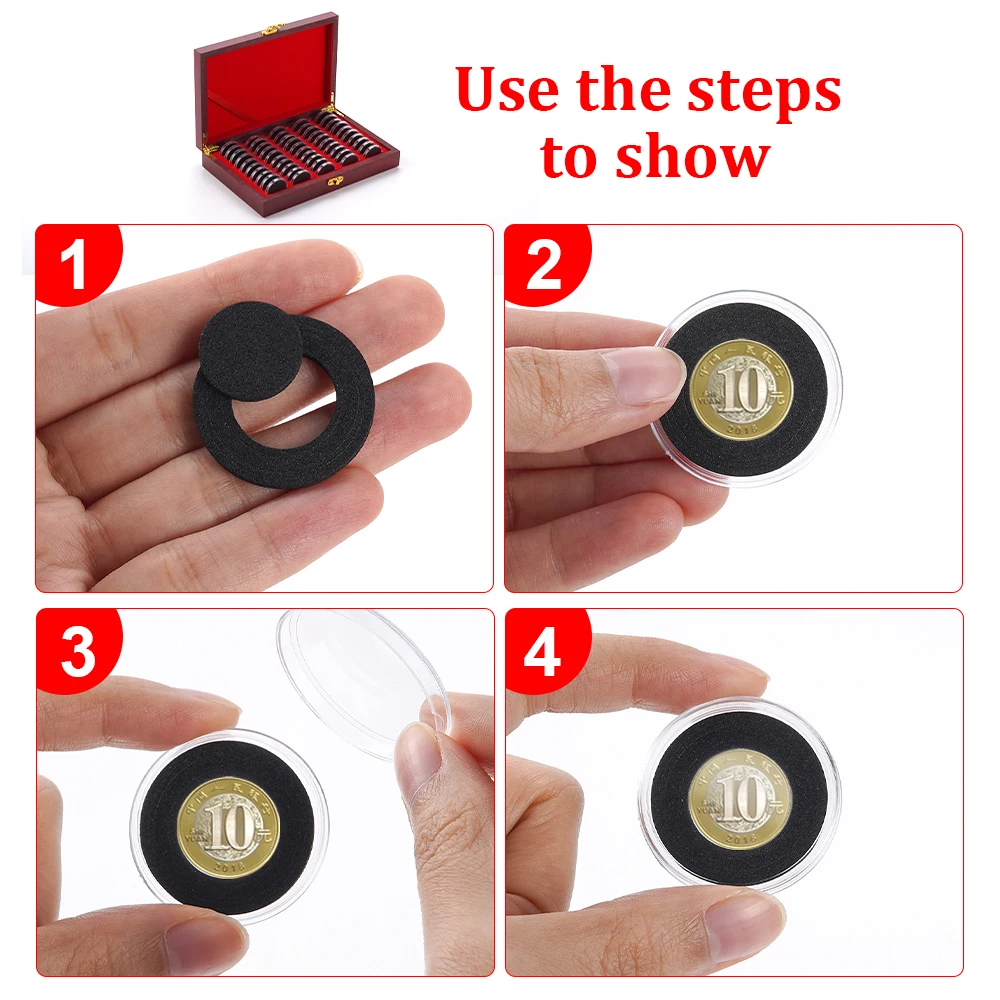 50PCS Wooden Coin Collection Box - Wood Storage Case for Commemorative Coins Organizer Home Organizer adjustable inner pads 5