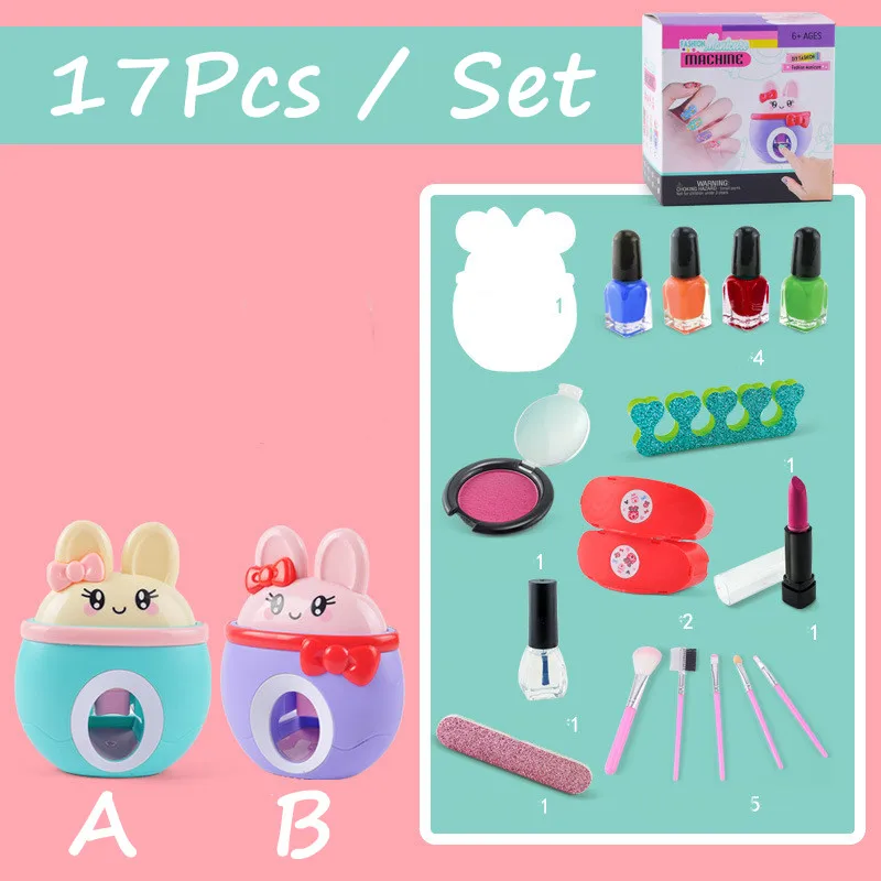 17Pcs/Set DIY Nail Printer Manicure Makeup Toys Kids Nail Art Kit Pretend Play Toys Set Gift For Girls Toys Nail Stamper Set 5