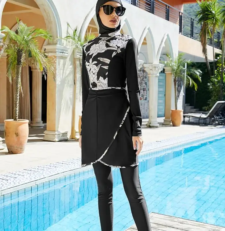 Abaya 여성 무슬림 수영복, 히잡 무술만, 무슬림 수영 세트, 적당한 수영복, 3 피스 세트, 2024 여름