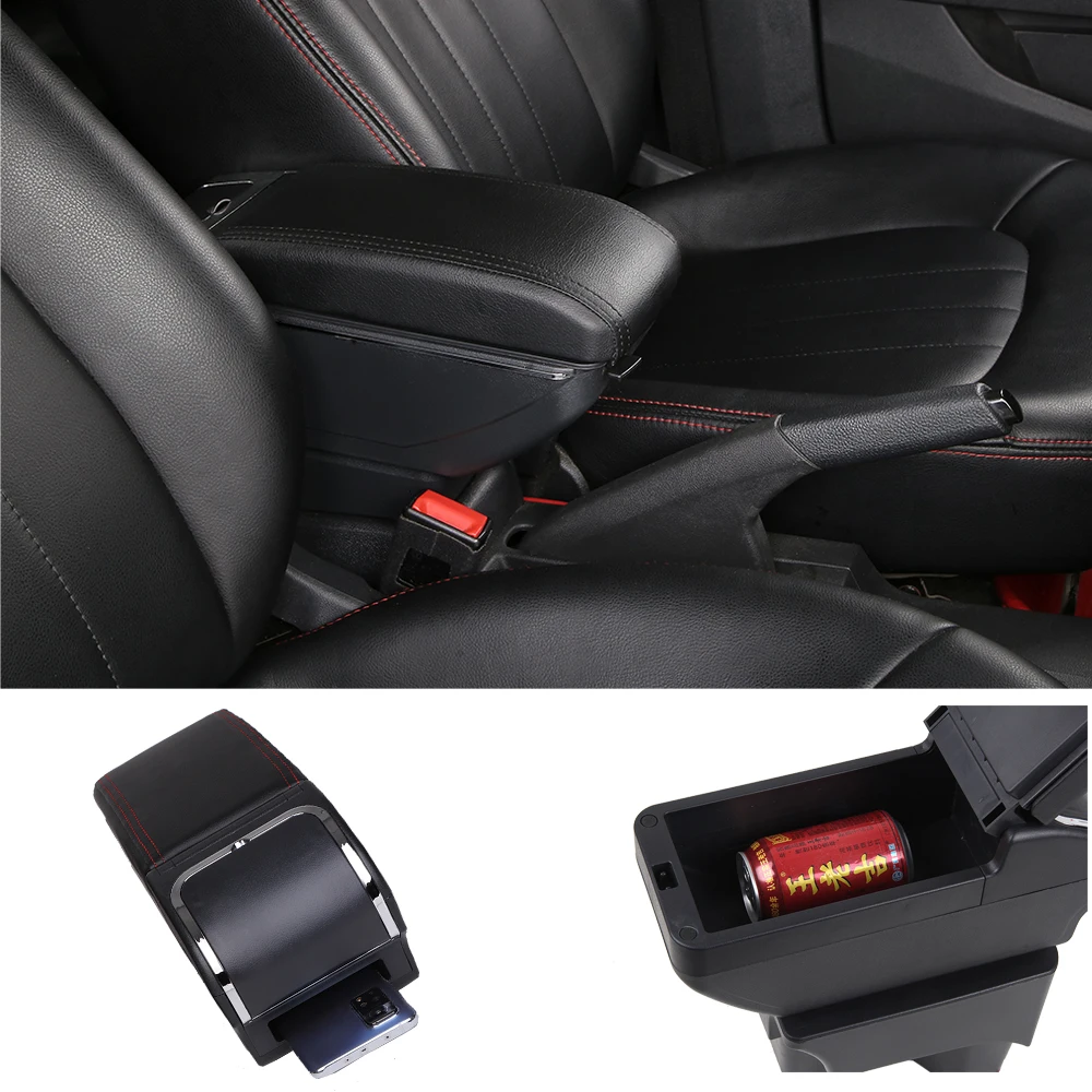 Auto Armlehne Box Doppel Schicht Vorne Mitte Konsole Schwarz Leder mit Lade  USB Ports Für Skoda Schnelle Volkswagen VW Polo