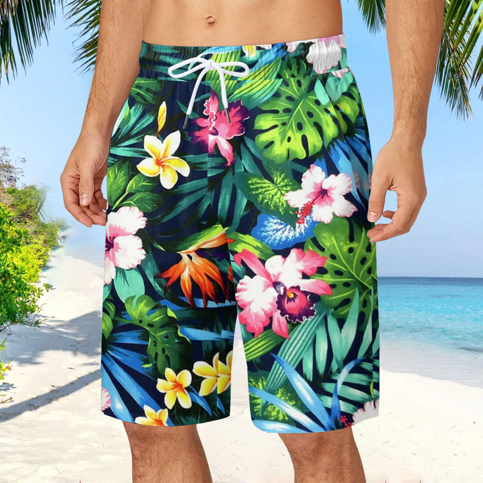 

Шорты мужские для отдыха, повседневные штаны с цветочным принтом, гавайский праздник, Пляжные штаны с цветочным принтом, лето 2024