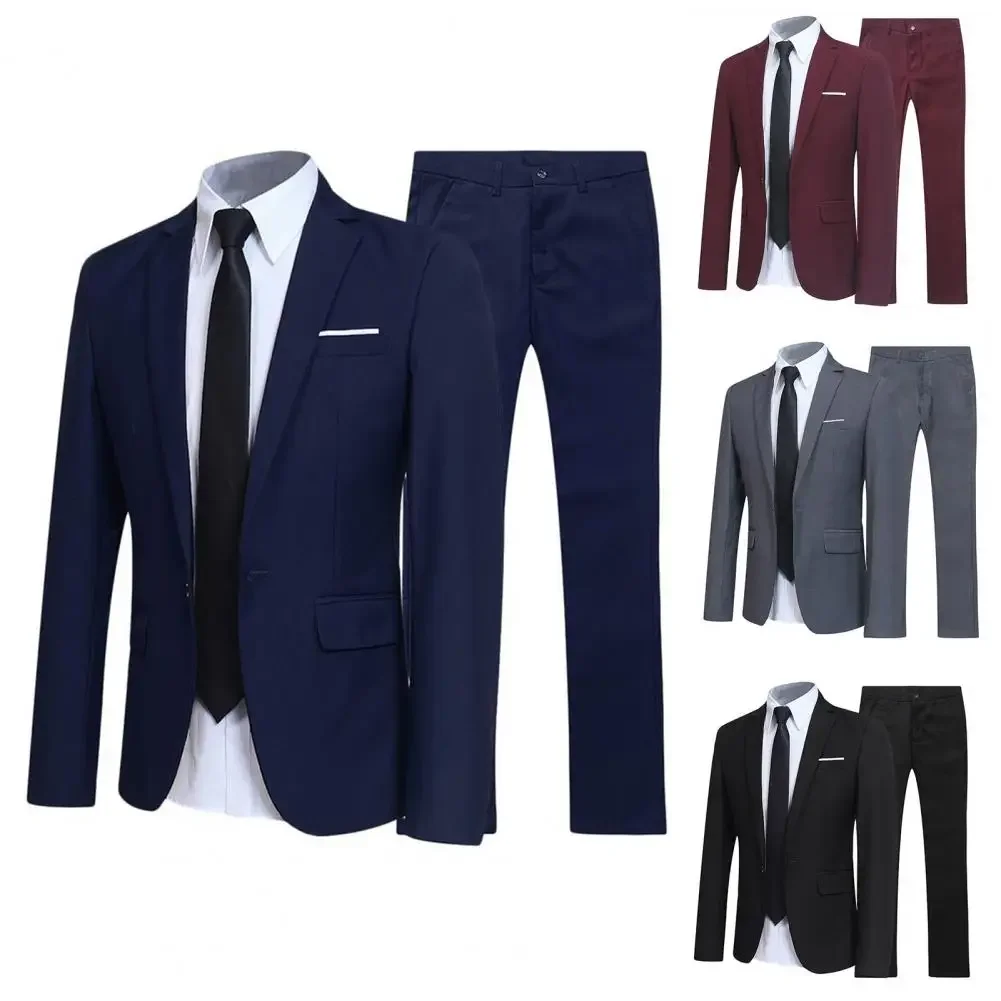 Groom suit Two-piece Men's Casual Wedding Night Club Slim-fit Sweatshirt Casual Fashion Black Red Suit Men's suit Two-piece Set