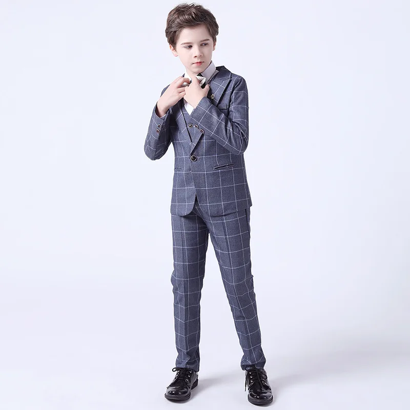 Boys Suits Children's 1Year Birthday Suit Flower Boys Wedding School Prom Photography Dress Costume Infant Kids Blazer Vest Pants Outfits