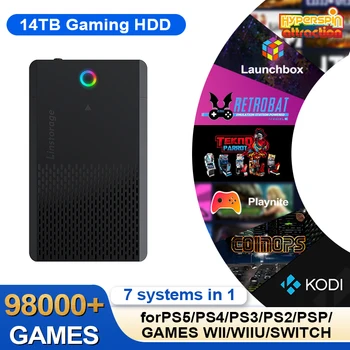 HDD da gioco PEAPRIT da 14 TB con Hyperspin Launchbox Retrobat Playnite 98K+ Console per videogiochi retrò per PS5/PS4/PS3/PS2/SWITCH/WII