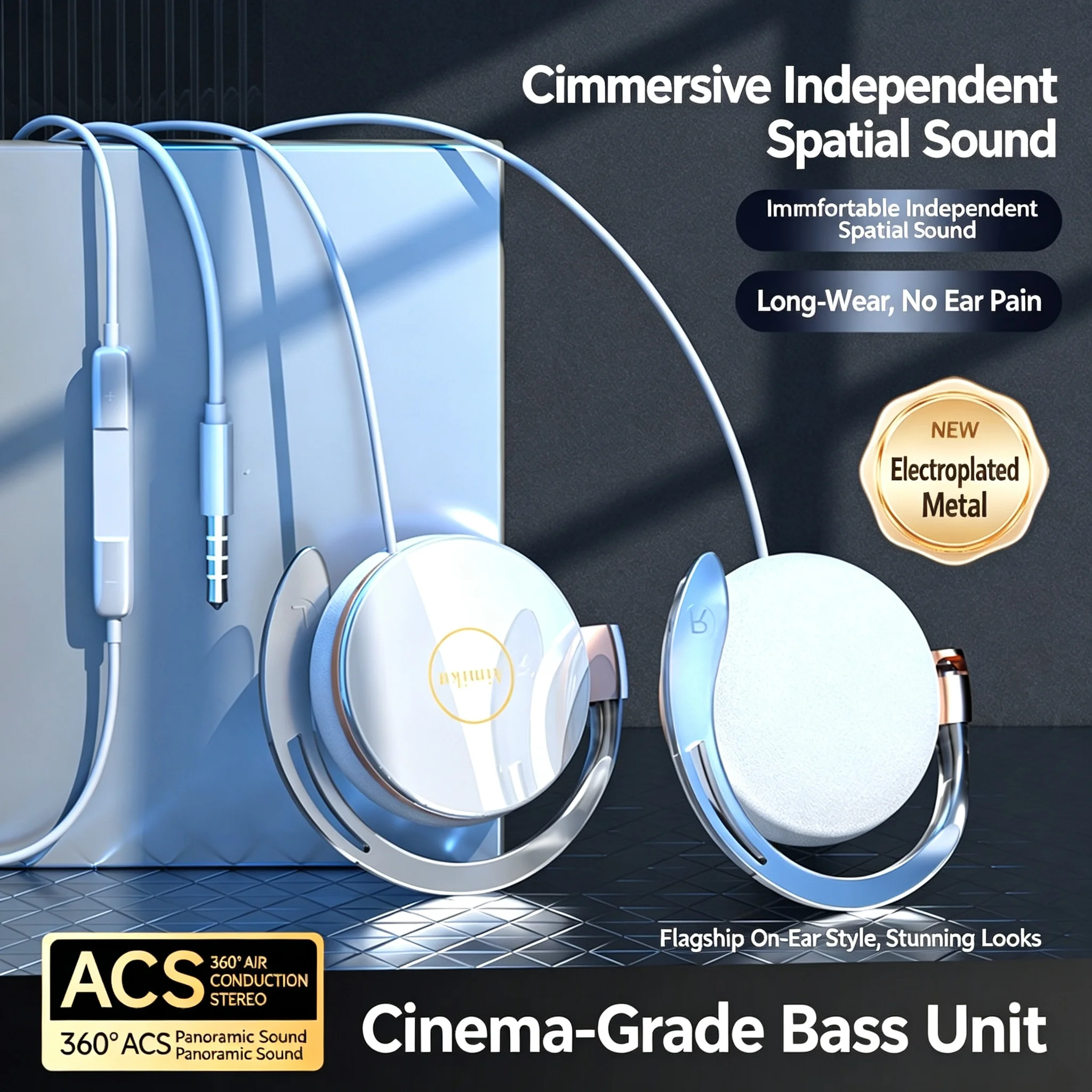 Premium Wired Hanging Ear Headphones with Hi-Fi Sound and Soft Ear Pads