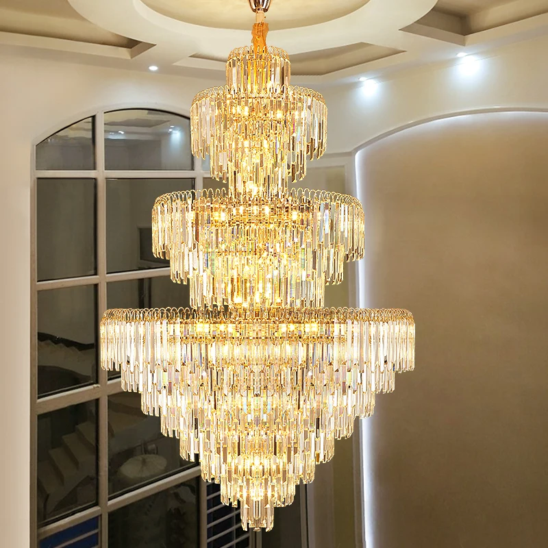 Nouveau Lustre Long de Luxe en Cristal LED 2025 pour Villa Européenne ...