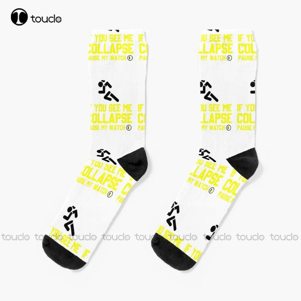 

If You See Me Collapse Pause My Watch - Funny Running Socks Orange Socks Personalized Custom Unisex Adult Teen Youth Socks Funny
