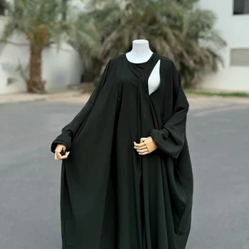 Eid Abaya Muslim Women Dress Soft Nida Nursing Mother Abaya With Side Zippers for Islamic Women Puff Sleeves Breastfeeding Abaya