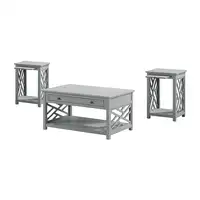 Coventry 36" Coffee Table with Drawer and Two End Tables with Tray Set of 3 Fresh and clean Gray 1