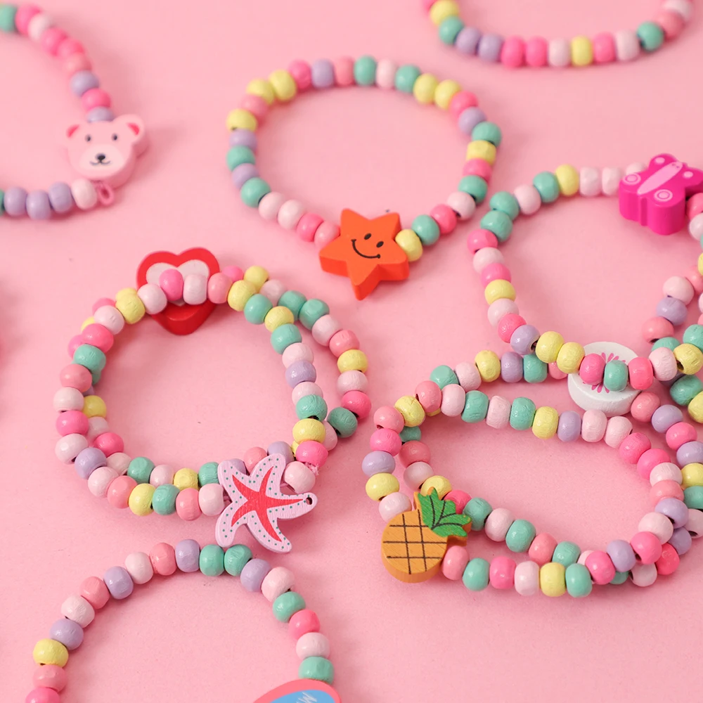 Wooden Bead Bracelet 12pcs for Kids Girl Birthday Party Favors