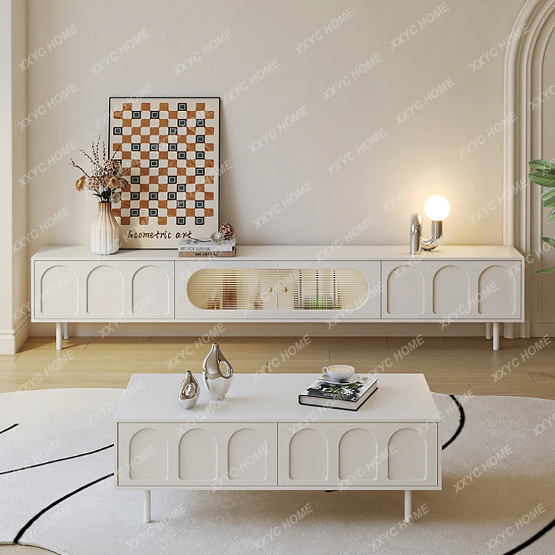 

Cream Style Coffee Table TV Cabinet Combination Small Apartment Living Room Home Simple Modern