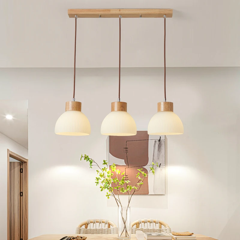 

Подвеска для обеденного стола, стеклянный абажур, деревянная Потолочная люстра, кухонный остров, спальня, современная лампа