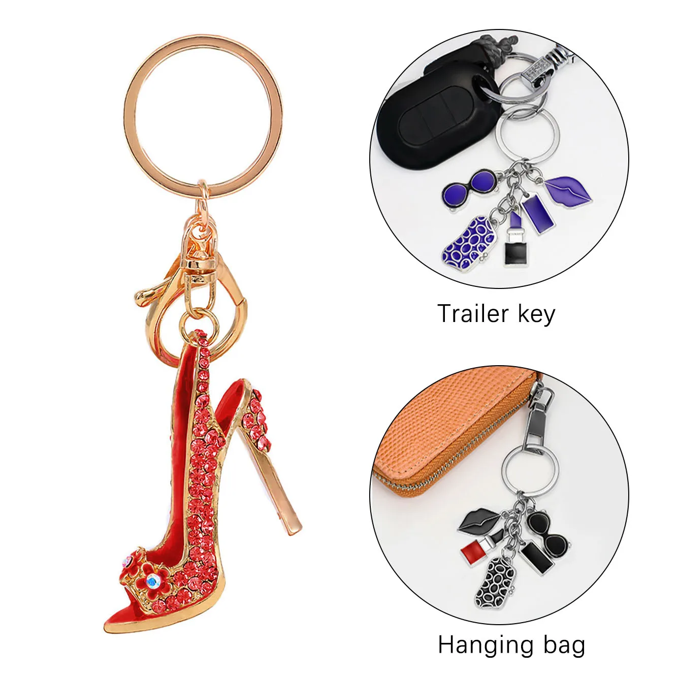 Fashion High Heel Shoe Keychain Rhinestone Crystal Purse Car Key Chain Bag Decorative Alloy Keyring Metal Key Chain Accessories