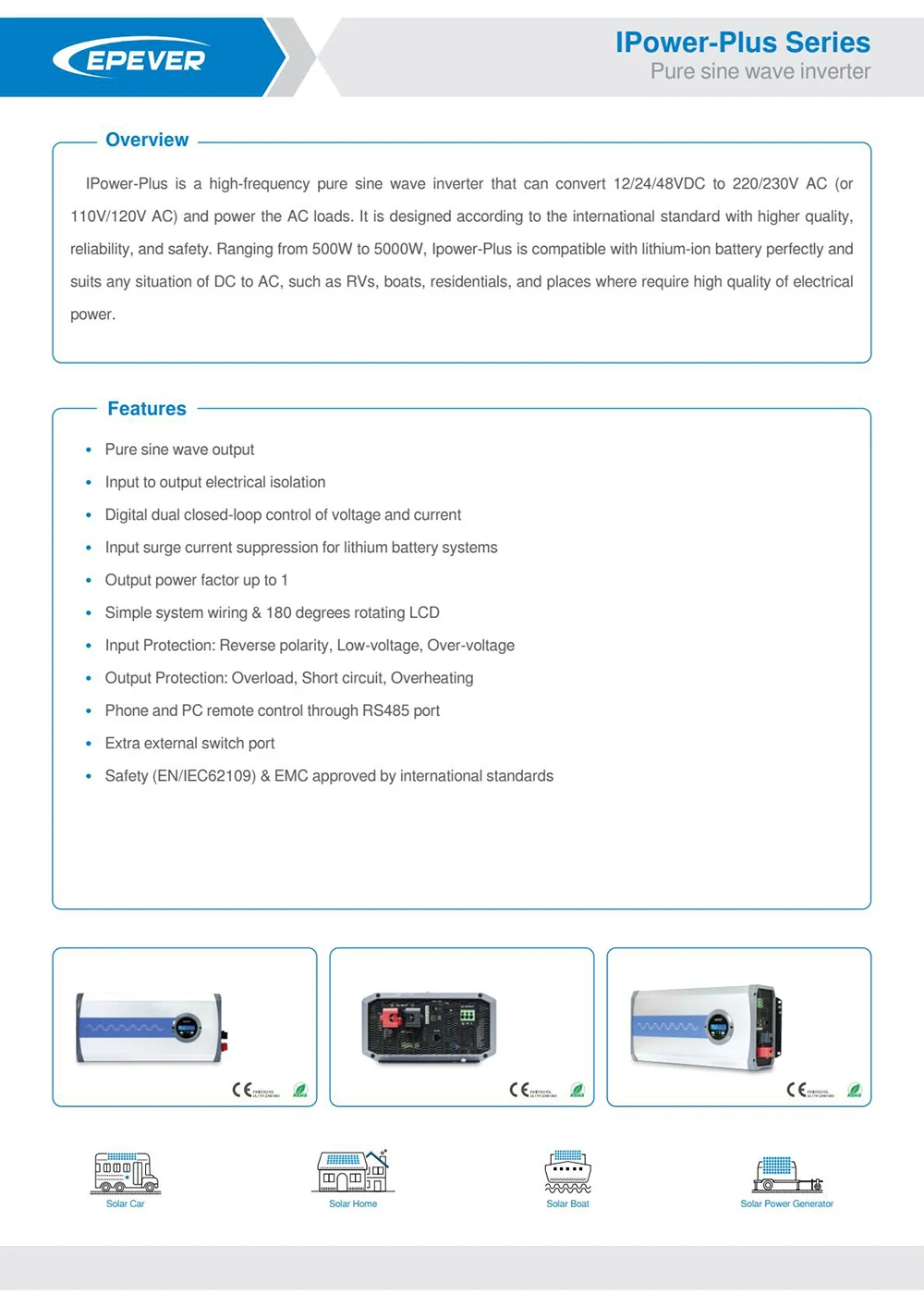 EPEVER 2000W IPower-Plus Series Pure Sine Wave Inverter Input To Output Electric