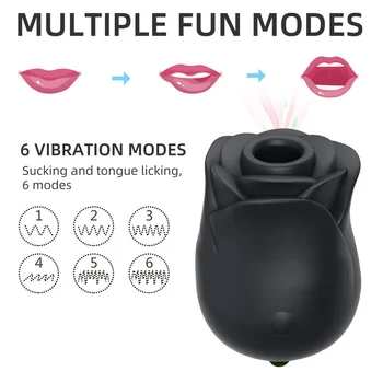 Women Rose Sex Toy, Powerful Clitoral Sucking Black Rose Vibrator, Licking Tongue Double Sided Rose Shape Vibrator For Couples 2