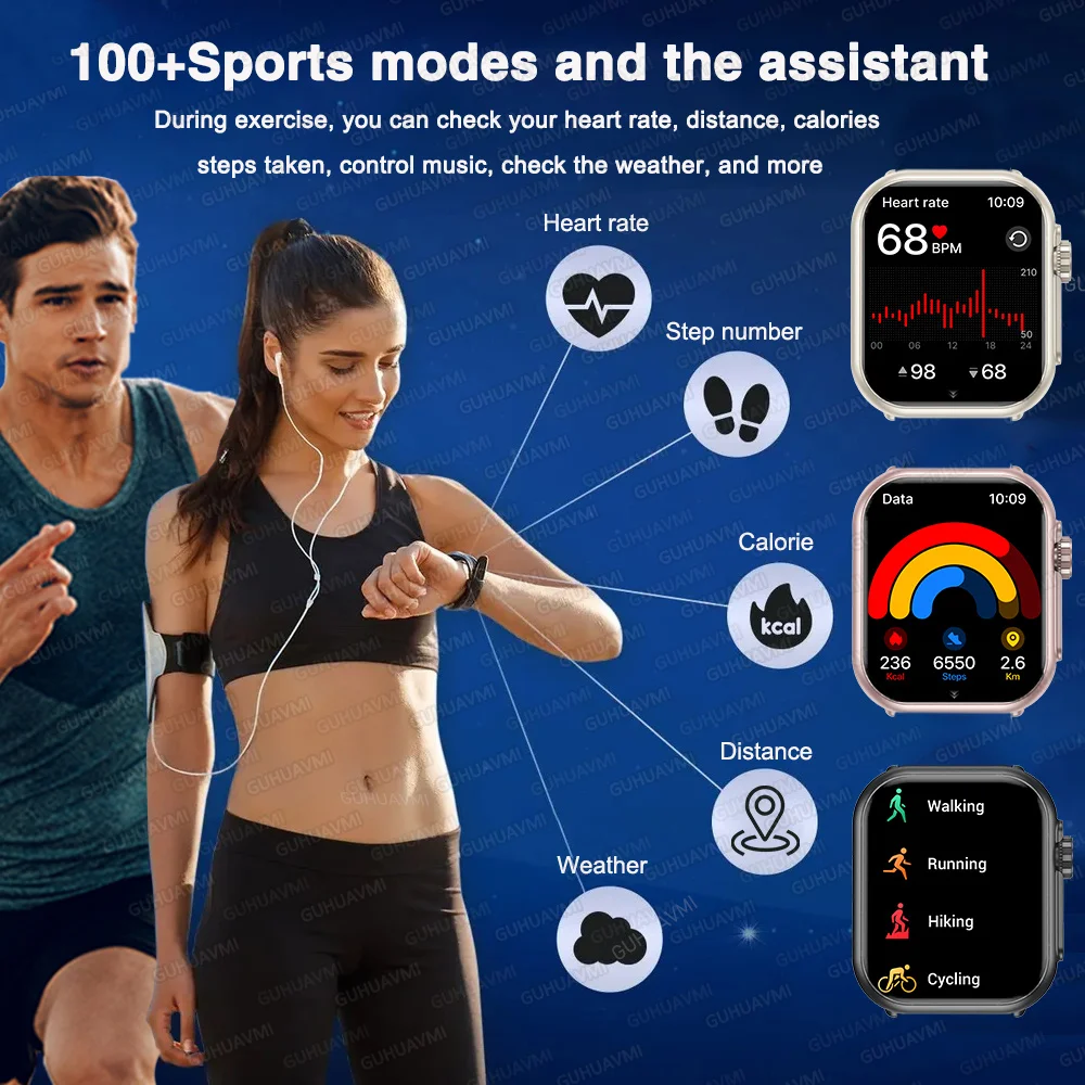 For IOS Watch Ultra 2 SE Men Women Smart Bracelet 1000mAh Battery GPS AMOLED Display Bluetooth Call Sport Waterproof Smart Watch