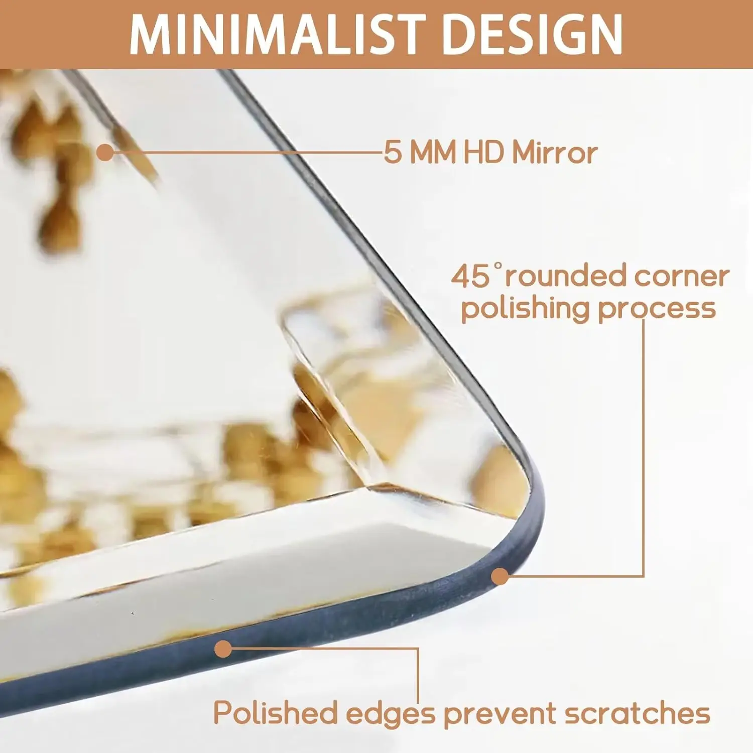 Frameless Bathroom Mirror. 30x32". Rounded Rectangle. Polished Edge. Wall Mounted. Shatterproof. Horizontal/Vertical.