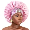 Women Extra Large Silky Satin Hair Bonnet Thick Hair Sleep Cap Elastic Band Beanie African Headwrap Flower Turban Chemo Caps 1