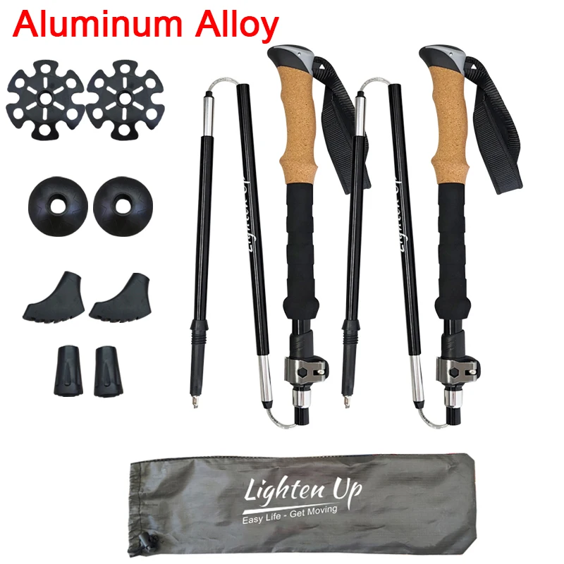 2 PCS 5-Section Outdoor Fold Trekking Pole Cane Camping Portable Walking Hiking Stick For Nordic 등산스틱 Climbing Stick Into Bag