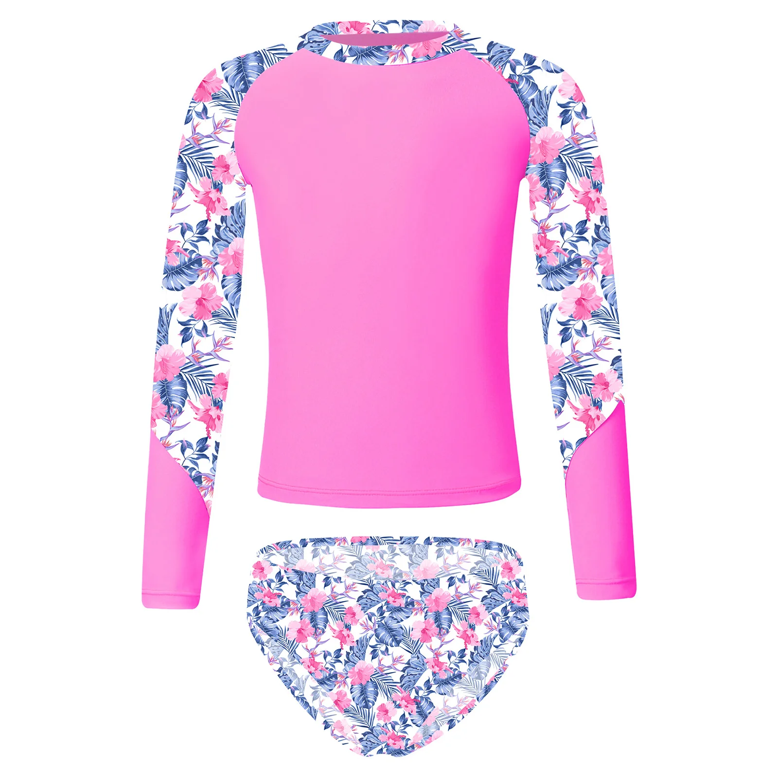Kids Printed Swimwear Set Long Sleeve Tops with Briefs 14 16 Teens Swimsuit for Girls Children Beach Pool Swimming Bathing Suits