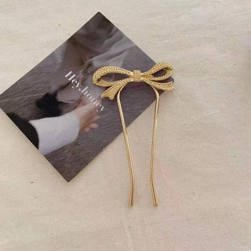 

2023 New Fashion Bowknot U Shape Hairpins for Women Metal Disk Hairsticks Headwear Hair Accessories