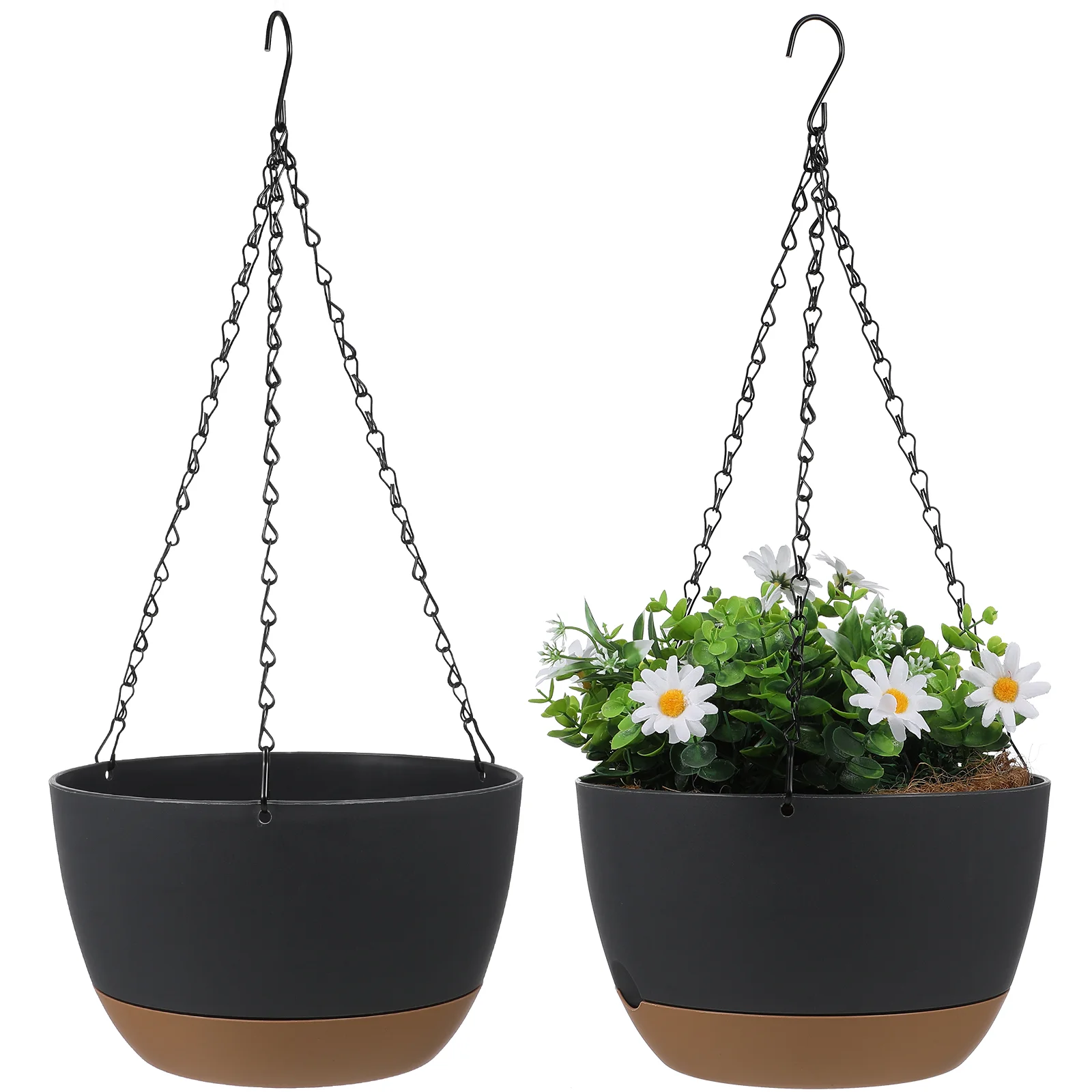 

2 Set Self Priming Basin Hanging Basket Flower Pot Pots for Plants Metal Indoor