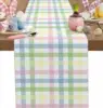 Easter Colorful Stripes Plaid Checkered Linen Table Runner Dresser Scarf Reusable Kitchen Dining Table Runner Easter Decorations 1