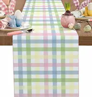 Easter Colorful Stripes Plaid Checkered Linen Table Runner Dresser Scarf Reusable Kitchen Dining Table Runner Easter Decorations 1