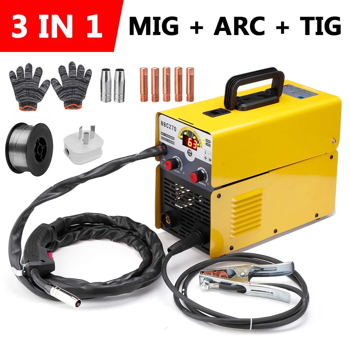 3 in 1 Smart Welding Machine 220V MMA Welder TIG Welding Machine 0.8/1.0 Flux Core Protable Electric MIG ARC TIG