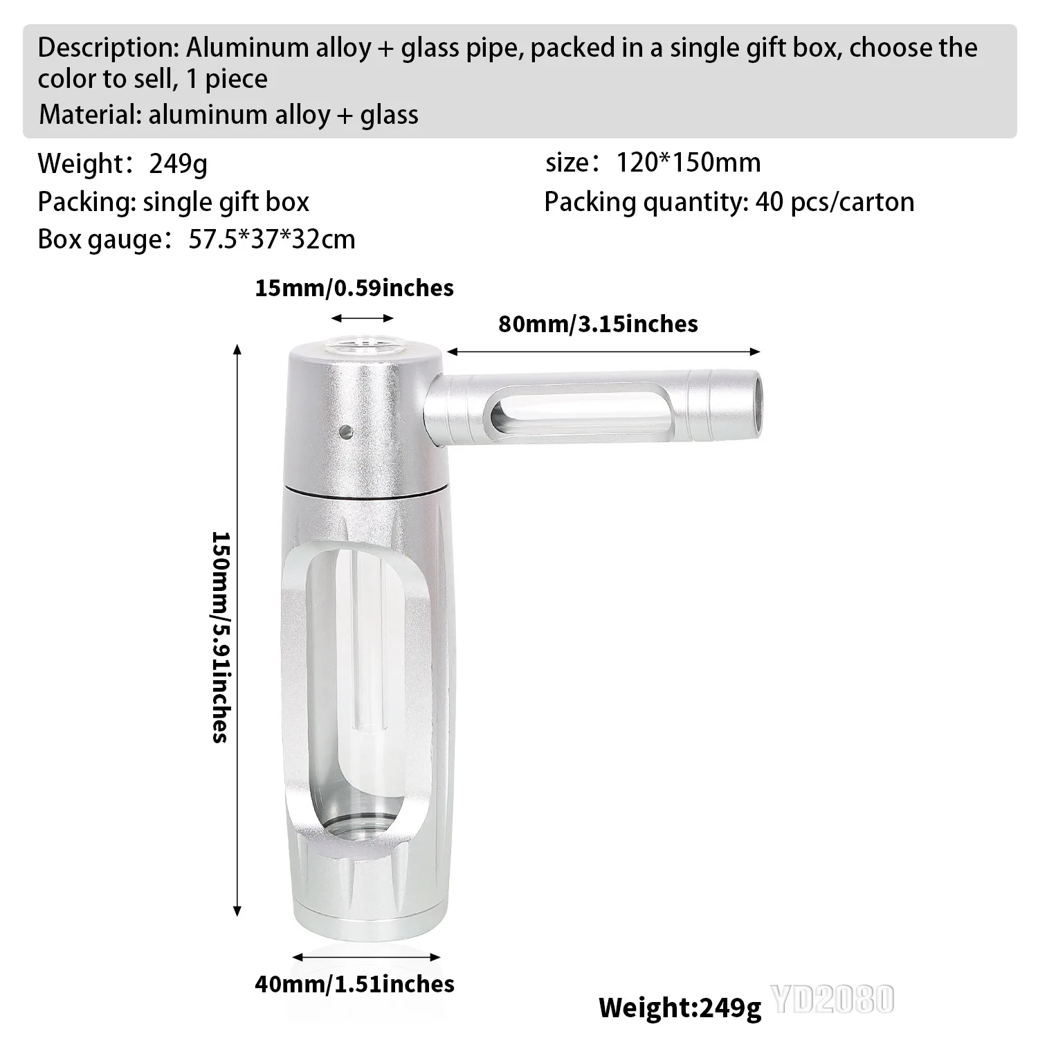 Description Picture 3 of item155mm Dry Burning Grass Smoking Pipe Portable Aluminum Alloy&Glass Tobacco Pipes Hookah Shisha Pipa Smoking Accessories