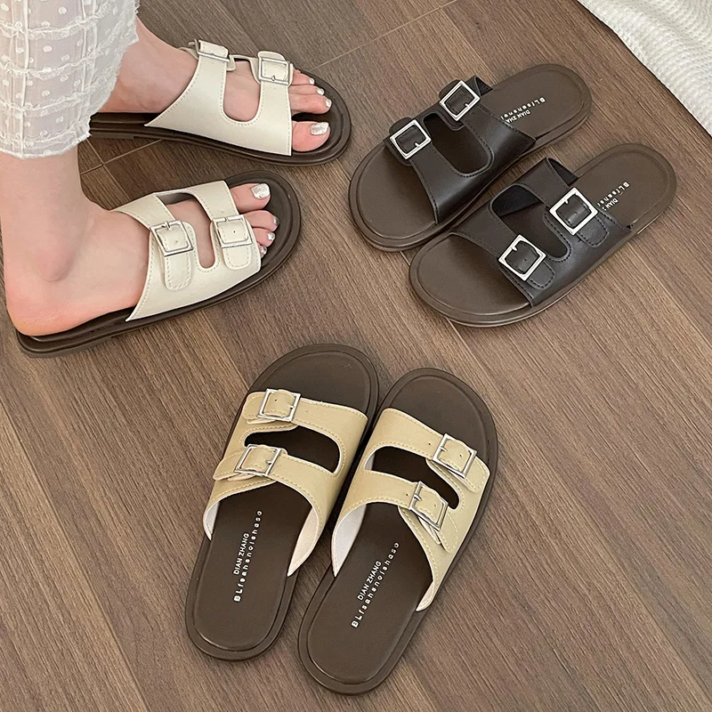 

Универсальные белые шлепанцы на плоской подошве для женщин, летняя верхняя одежда, новинка 2024, легкая ткань