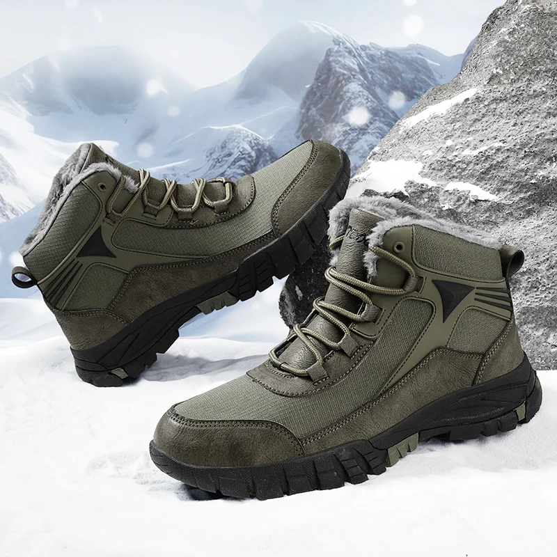 

Men Boots Winter Anti Slip Snow Boots Outdoor Plush Leather Hiking Shoes High Quality Waterproof Boots Casual Shoes Men Size 46