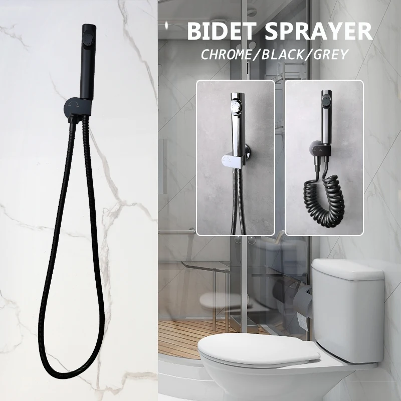 

Bidet Sprayer Set Chrome Brass Cold Hot Adjustable with ABS Plastic Sprayer Black Metal Grey 1.5M SUS304