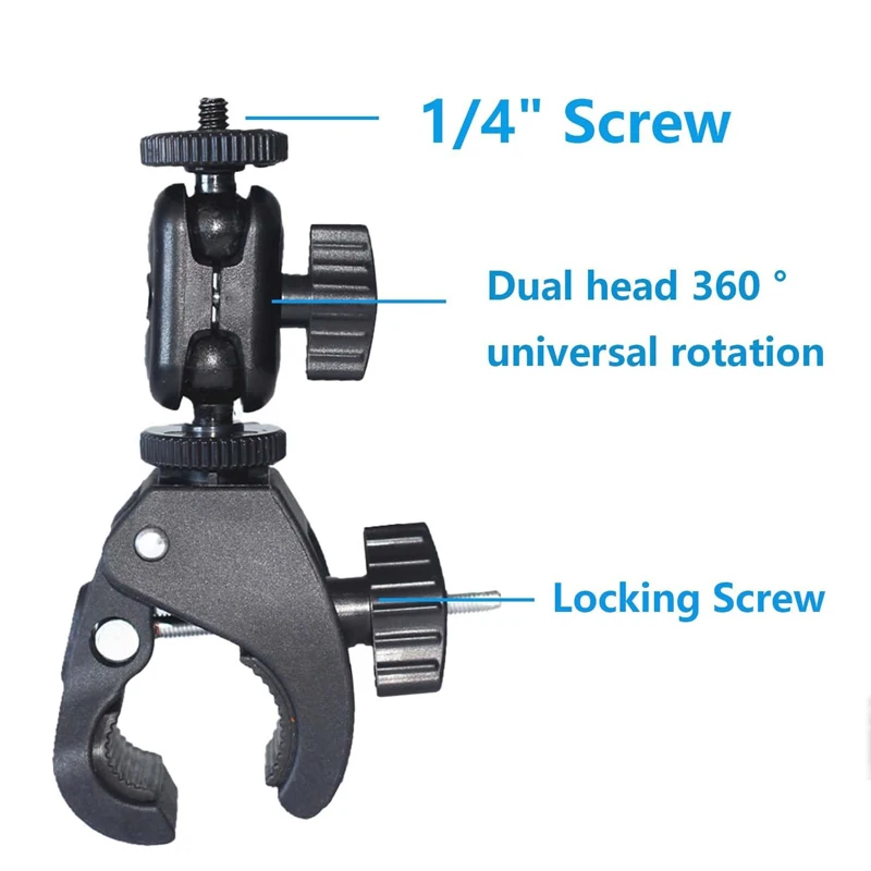 Caméra action installée sur le support guidon vélo rotation 360°, prête pour l'enregistrement.