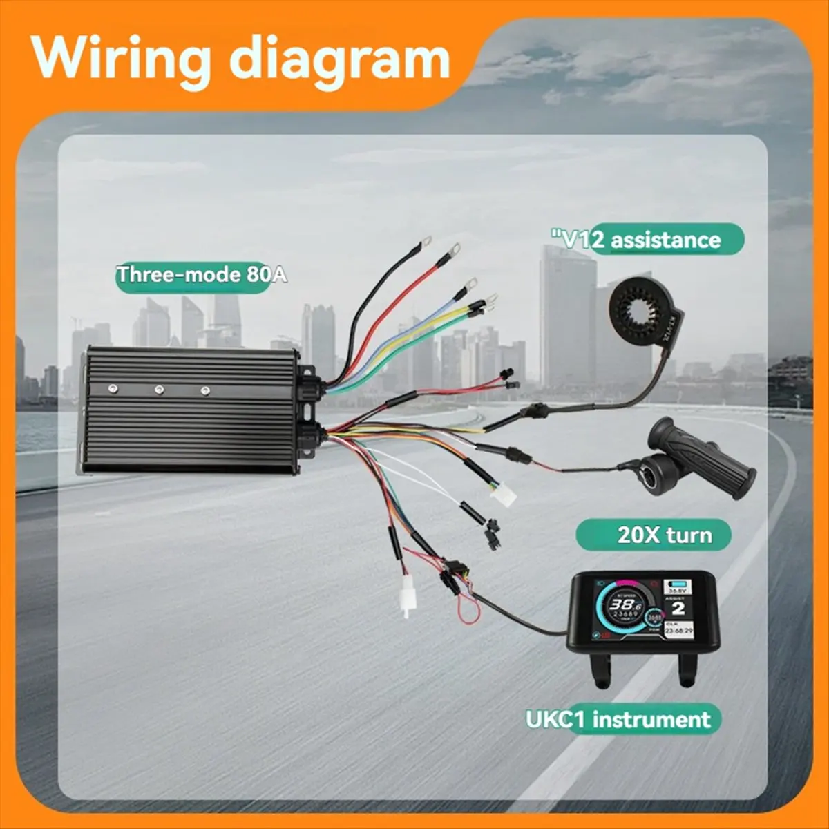AD10 전자 자전거 3 모드 컨트롤러 세트 80A 48V -72V 사인파 컨트롤러 UKC1 디스플레이 컬러 스크린 전자 자전거 액세서리