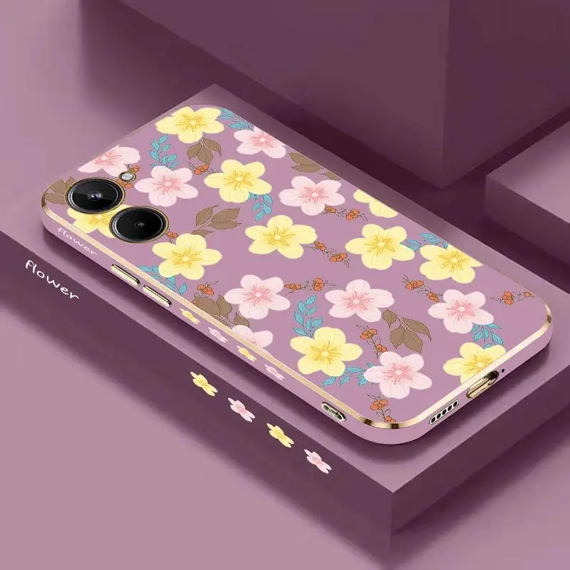 

Twin Flower Luxury Luxury Plating Phone Case For OPPO Realme 10 9 9i 8 8i 7 7i 6 Pro Plus C35 C30 C31 C25 C25S C20 C21Y Cover