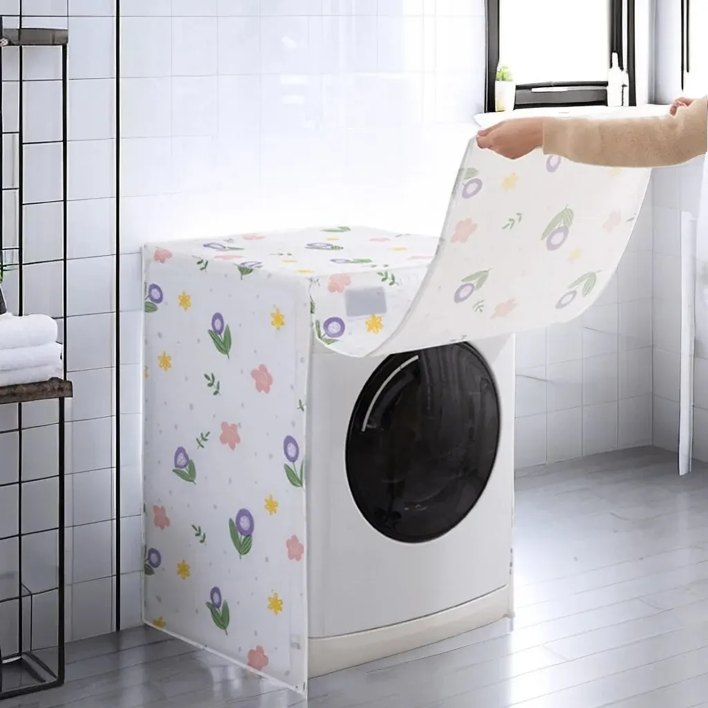 PEVA Washing Machine Cover Transparent Sunscreen Dust Proof Front Loading Home Laundry Accessory