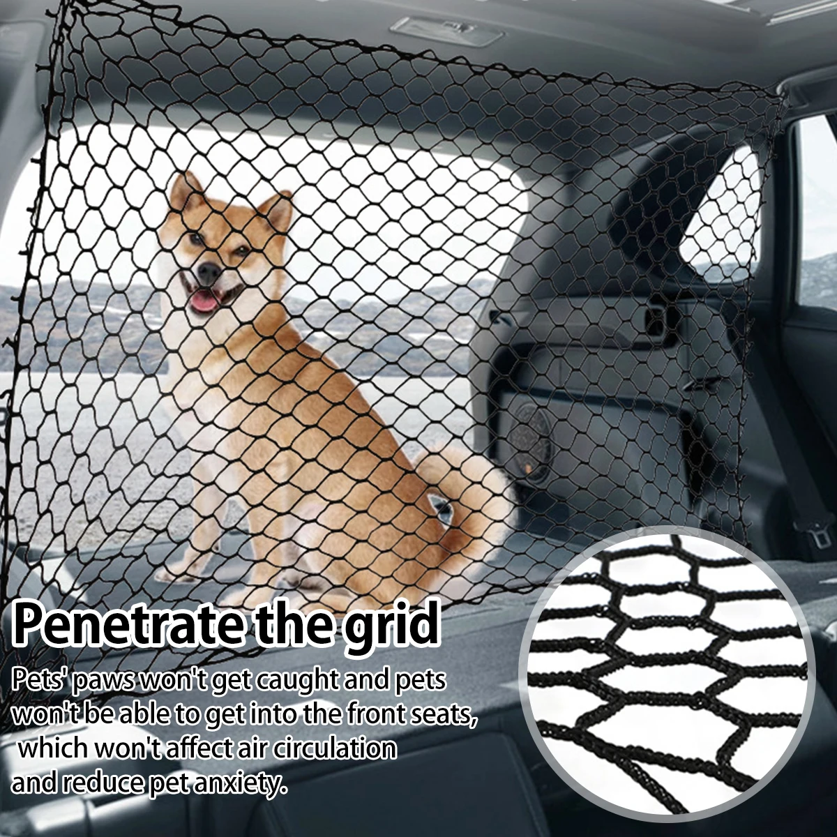Car Dog Barrier Net Hooks Durable Dog Car Safety Barrier Net Reusable Foldable Fence Practical Universal