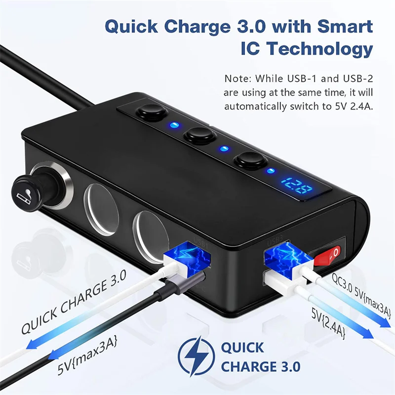 180W Cigarette Lighter Splitter Quick Charge 3.0 Car Charger Adapter 12V/24V  4 Port USB Charging Socket For Phone IPad - AliExpress