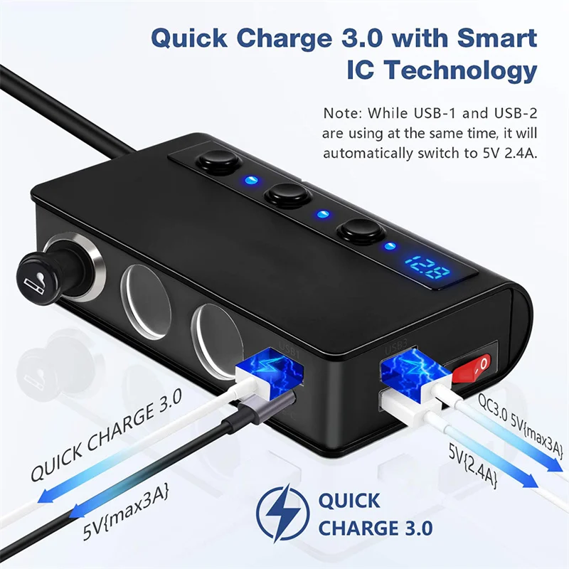 Allume-cigare 180W Quick Charge 3.0, adaptateur de chargeur de voiture  12V/24V, 4 ports USB, prise de Charge pour téléphone et IPad - AliExpress