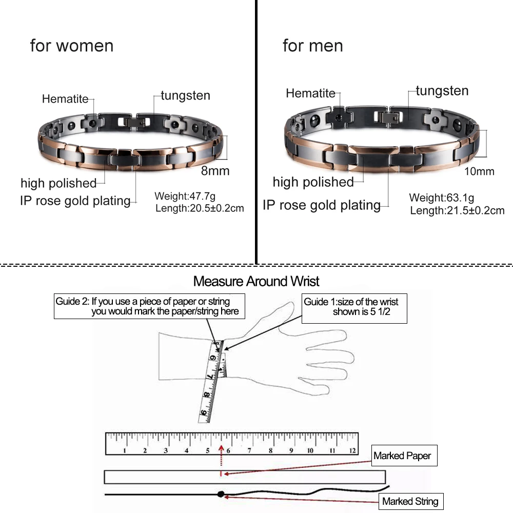 Ikuinen Fashion Tungsten Bracelet For Men Women Anti-scratch Health Energy Bracelet Hematite Magnetic Bracelet Men Jewelry