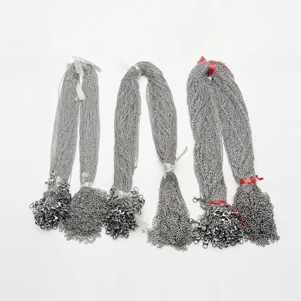 100개 패션 신상품 고급 스테인리스 스틸 1mm 1.5mm 2.0mm 쥬얼리 메탈 코드 체인 목걸이 끈 펜던트 45+5cm 클라스프 ..