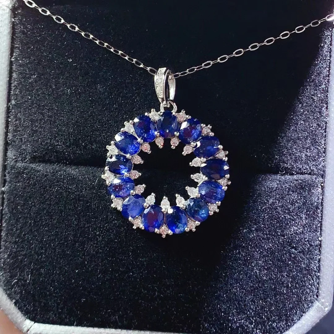 

Total 1.6ct Natural Royal Blue Sapphire Pendant 3*4mm Sapphire 925 Silver Necklace Pendant with 3 Layers 18K Gold Plated Jewelry