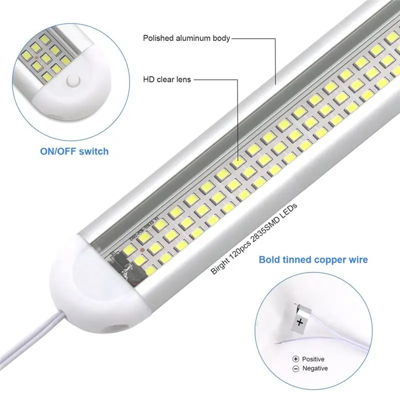 NEW-LED 스트립 조명 120Leds 12W 트럭 밴 RV 트레일러 보트 자동차용 ON/Off 스위치 포함, 4팩