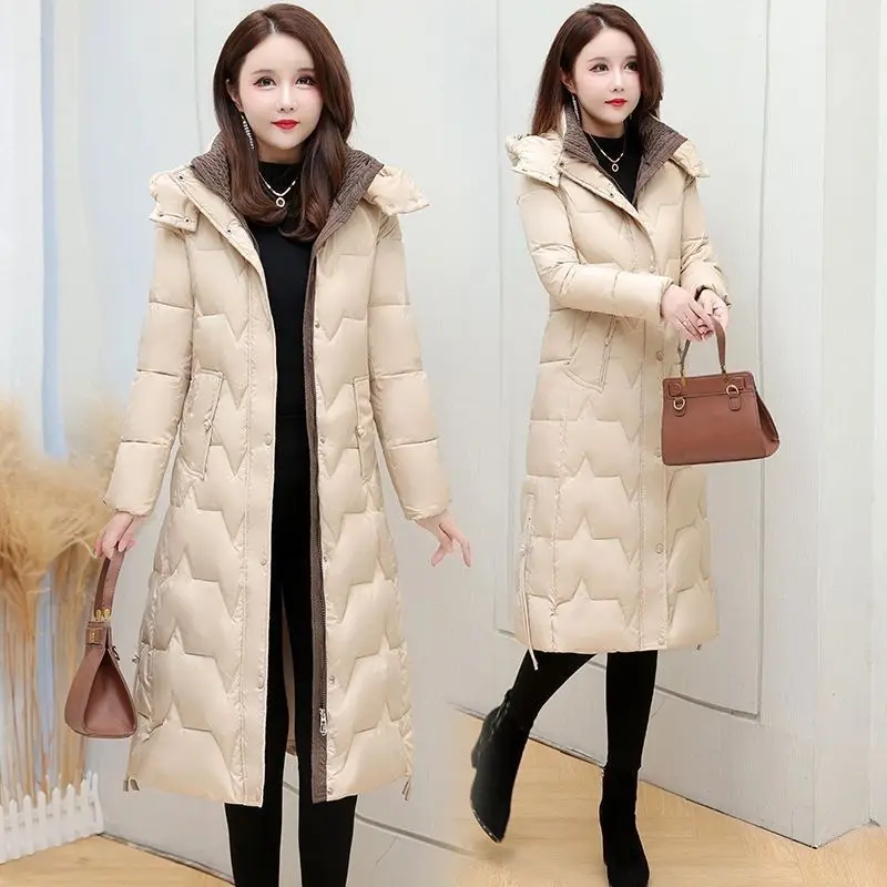 2023 New Women Down Jacket Winter Coat Female Mid Length Version Parkas Slim Fit Thick Outwear Hooded Leisure Time Overcoat