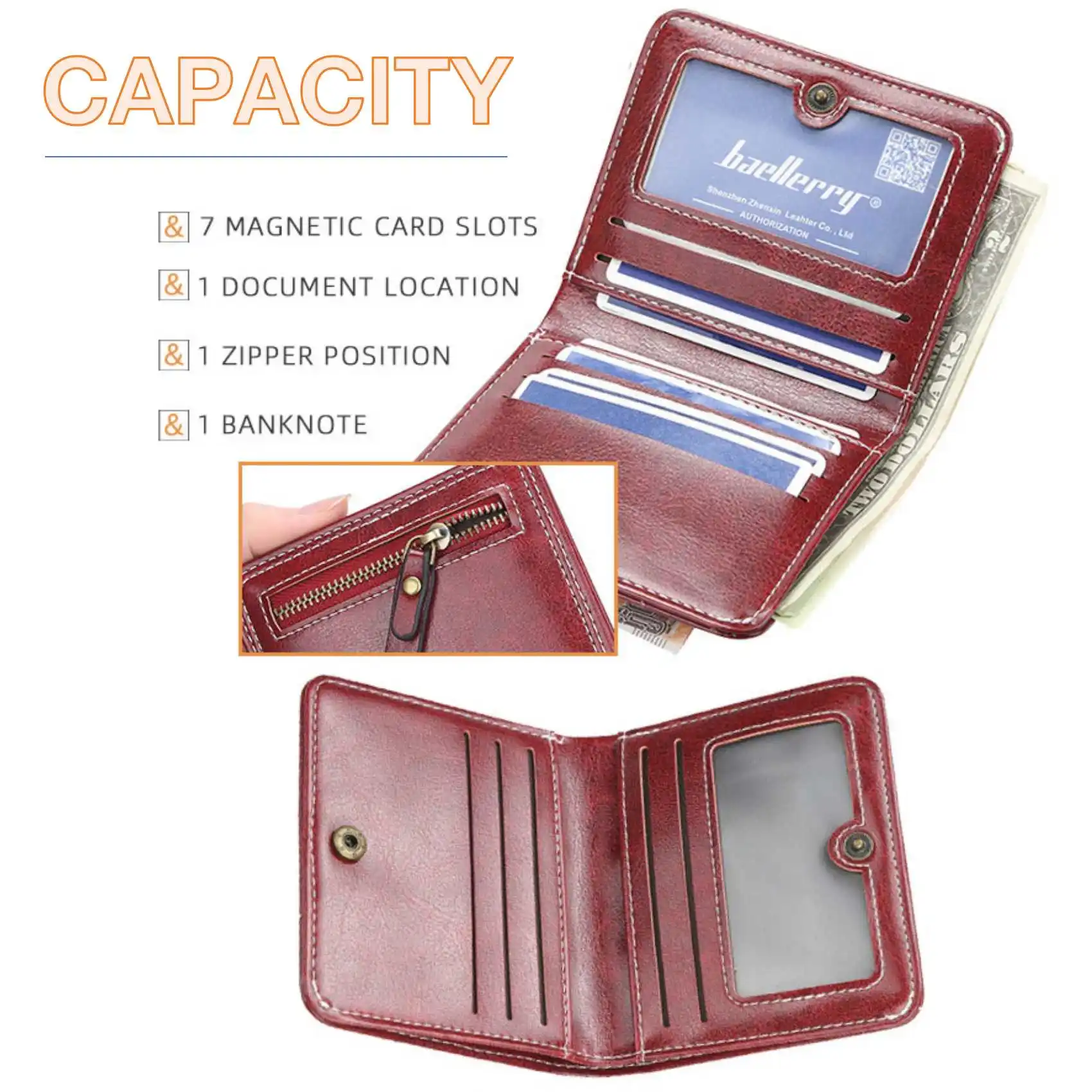 Womens Oil Wax Skin Short Wallet - Multi-Card Zipper Coin Purse